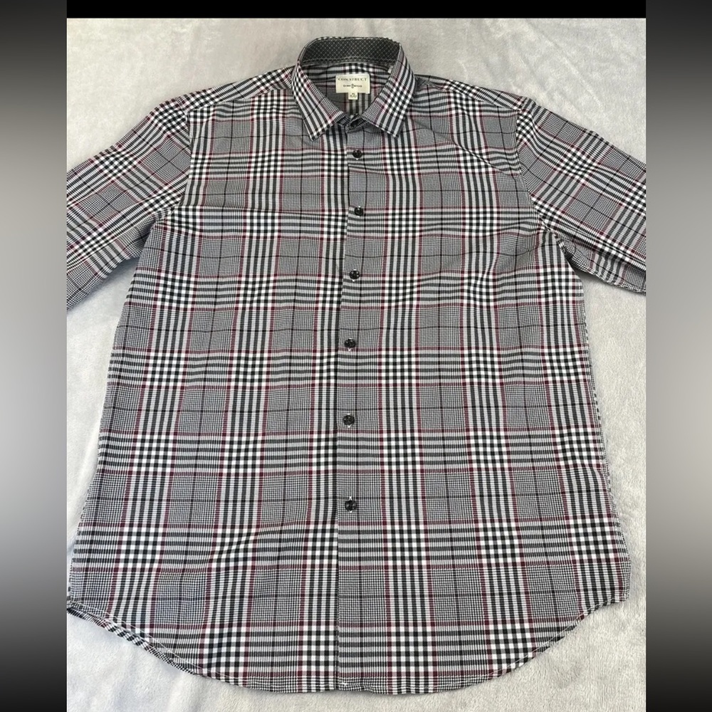 Construct mens long sleeve plaid button up 4 way stretch dress shirt